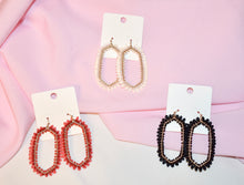 Load image into Gallery viewer, Raffia &amp; Bead Trim Hexagon Earrings
