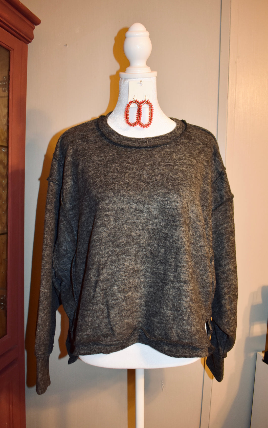 Black Melange Exposed Seam Sweater